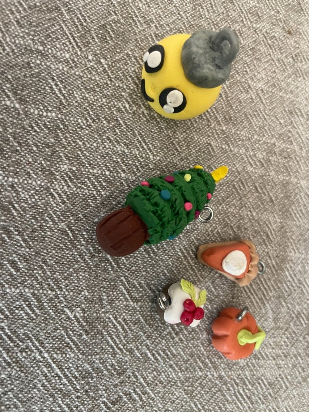 Handmade Clay Holiday Necklace Keychain Figures Set of 5